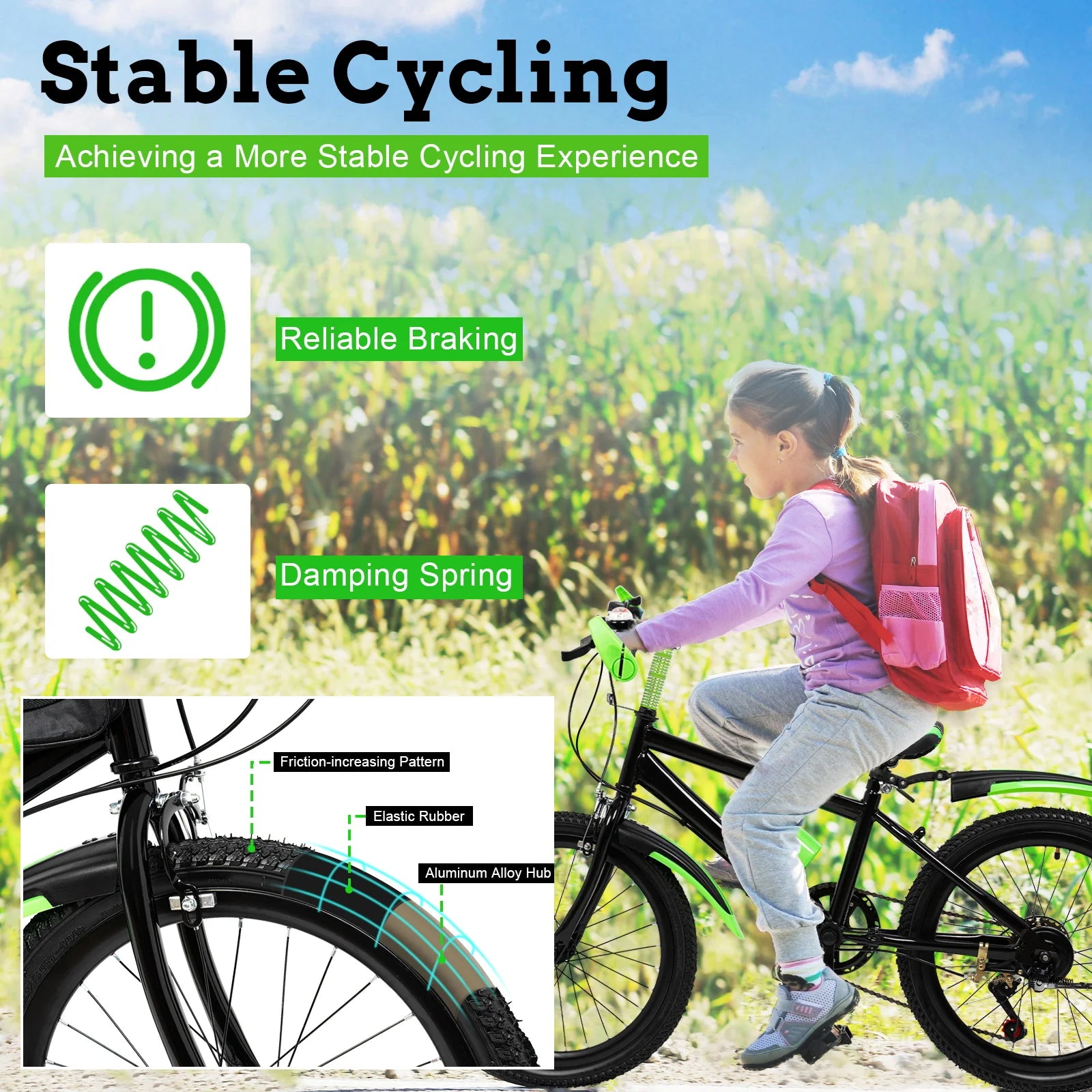20 Zoll Mountainbike 7 Gänge, Verstellbarer Sattel Kinderfahrrad mit Schutzblechen und Flaschenhalter für Jungen und Mädchen 8-13 Jahre
