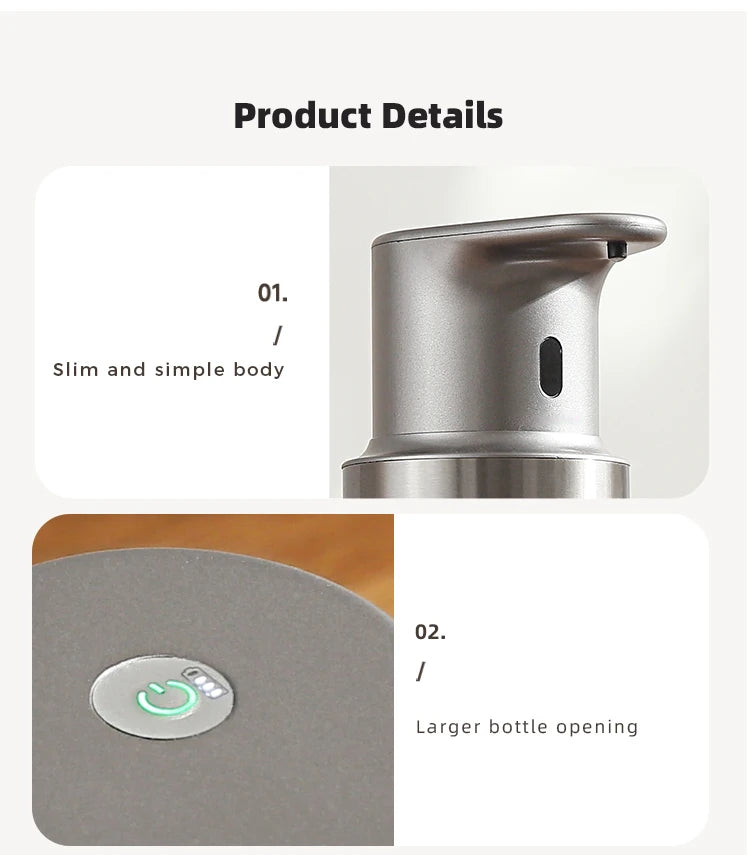 480ml Küchen-Seifenspender Automatischer Sensor Händedesinfektionsmittel Maschine Intelligenter elektrischer Körperwasch-Seifenspender aus 304 Edelstahl