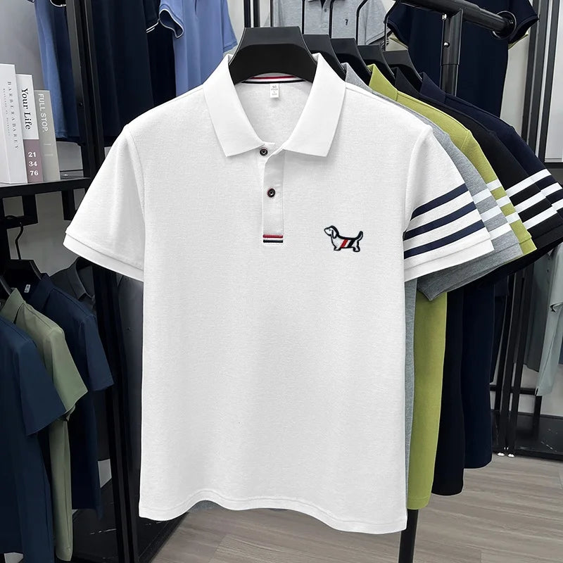 Luxusmarke Herren hochwertiges Kurzarm-Poloshirt Revers Stickerei Welpe Manschette Streifen T-Shirt Business Freizeit Herrenbekleidung