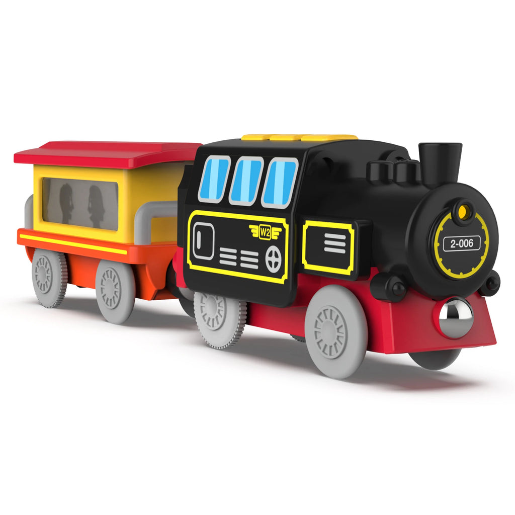 Batteriebetriebener Lokomotiven-Geldzug für Holzeisenbahnschienen, leistungsstarker Motor, elektrischer Schnellzug für Jungen und Mädchen als Geschenk