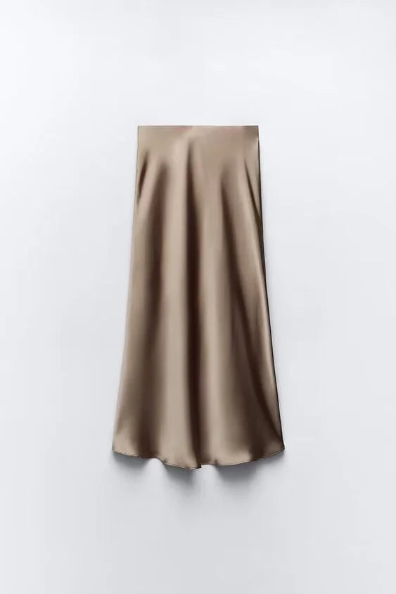 ETJ 2025 Damen Frühling neue elegante Mode All-in-One Stretch High-Waist A-Linie Seidensatin Rock in mehreren Farboptionen