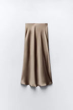 ETJ 2025 Damen Frühling neue elegante Mode All-in-One Stretch High-Waist A-Linie Seidensatin Rock in mehreren Farboptionen