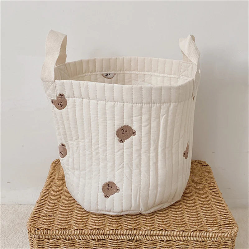 Niedlicher Bären-Stickerei INS Baby Wickeltasche Windel Caddy Windelkorb Mummy Mutterschaftstasche für Neugeborene - Aufbewahrungsorganisator für Spielzeug und D