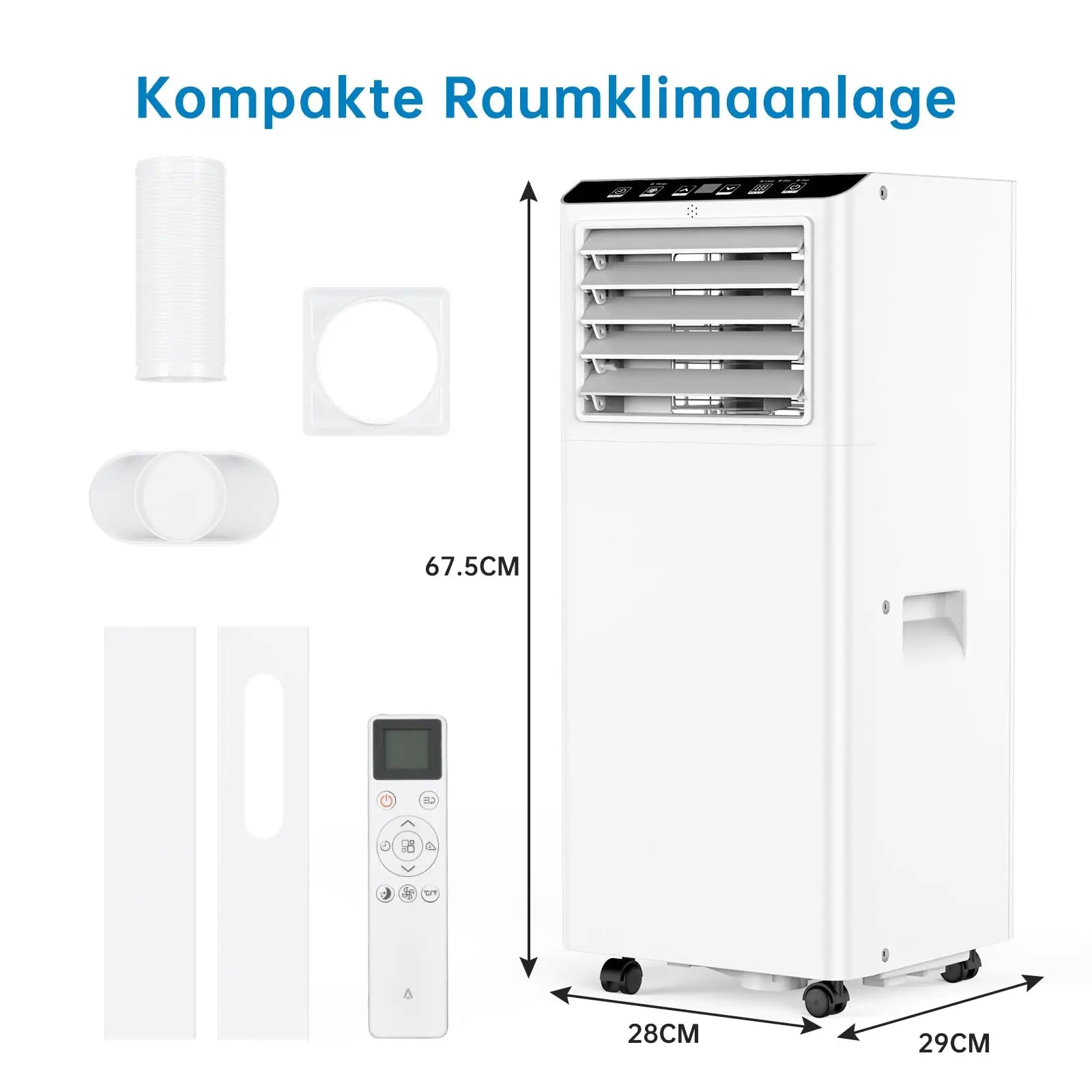 7000 BTU mobile Klimaanlage, 3-in-1 Kühlentfeuchter & Ventilator, 2 Geschwindigkeiten, keine externe Einheit, leise für Räume bis 30 m²