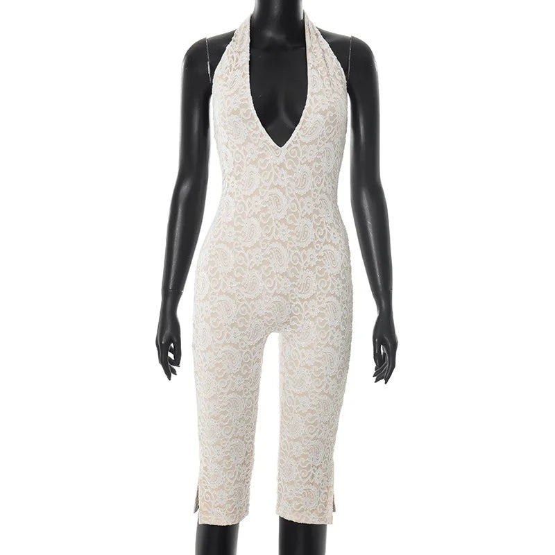Avrilyaan Spitze Sieben-Punkte-Hose Bodycon Sexy Party Tiefer V-Ausschnitt Playsuits Damen Strampler Damen Jumpsuit 2025 Sommer Overalls