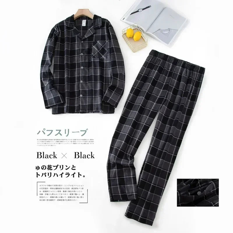 Herren-Hausanzüge Langärmelige Hosenanzüge für Herbst und Winter Pyjamas für Herren Flanell Kariertes Design Pyjamas für Herren