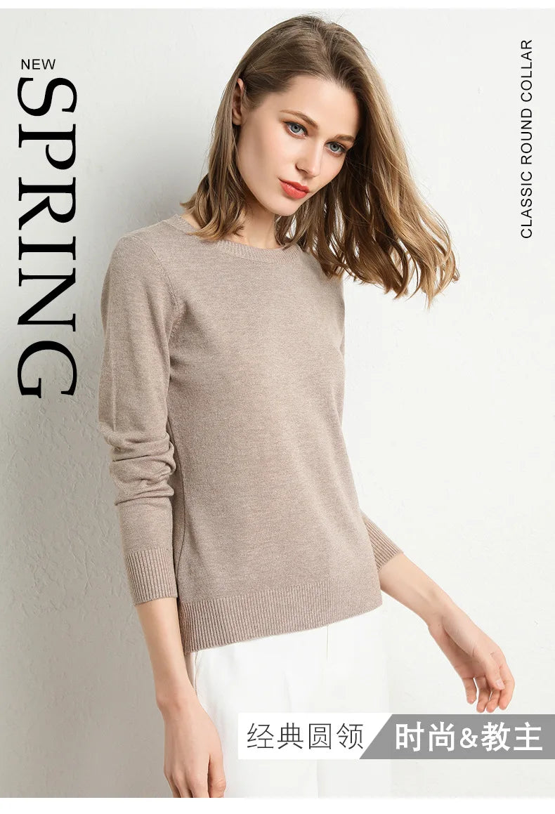 Damen Slim O-Neck Pullover Kaschmir-Wollmischung Pullover Herbst Und Winter Langarm Strick Unterhemd Große Größe 2024