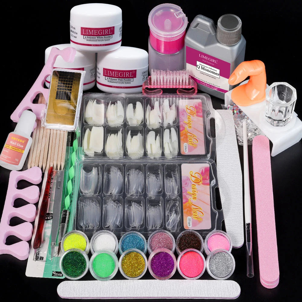 Nagelacrylpulver und Flüssigmonomer Nagelkunstdekoration für Maniküre-Set-Kit Kristall Nagelflitter 3D Nagelspitzen Schnitzwerkzeuge