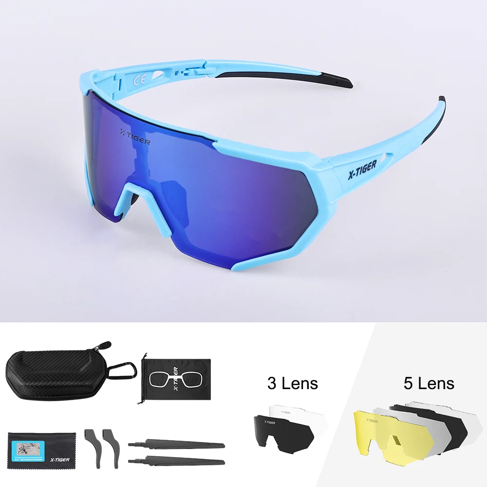 X-TIGER Radsportbrille Polarisierte Brille Fahrradbrille Sport Herren Photochrome Sonnenbrille MTB Rennrad Brille 3/5 Gläser