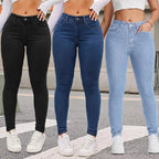 Damen High Waist Stretch-Jeans, Hüfthebend, Skinny Pencil Pants, Damen, volle Länge, schmal, einfarbig, Hose