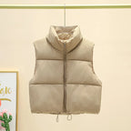 Winter Kurze Daunen Weste Damen Warmer Stehkragen Reißverschluss Jacke Freizeit Mode Gesteppte Cropped Mäntel Street Outerwear