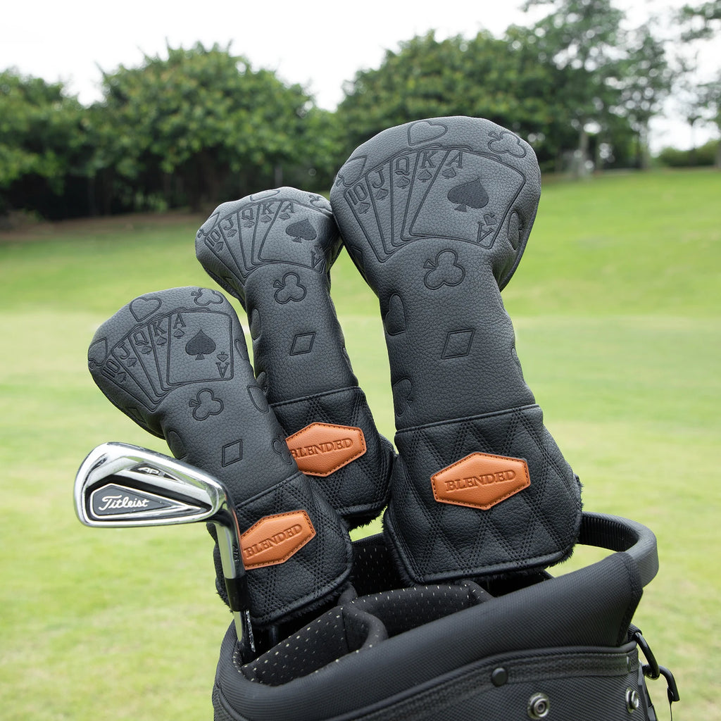 Black Lucky Poker Design Hochwertige Headcovers Bestickung Golfschläger Driver Head Fairwayholz Hybrid Headcovers 3 Holz Headc