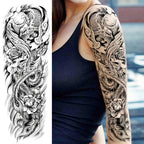 1 Sheet Full Arm Compass Zeus Skull Tiger Lion Flower Temporary Tattoos Sleeve For Men Women Adults Fake Temp Sticker Tattoo
