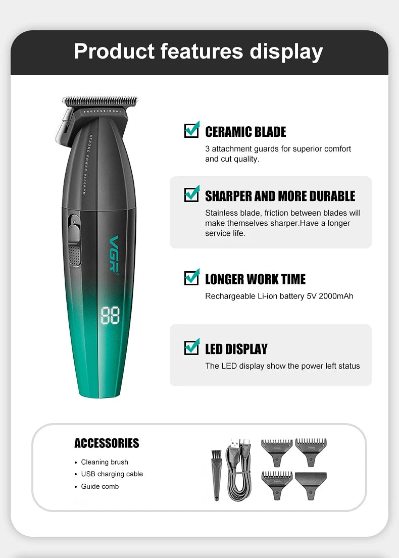 VGR Haarschneidemaschine Professionelle Haarschneidemaschine Gesichtsrasierer Friseurschere Barttrimmer Metalltrimmer für Herren V-003 V-906 V-308