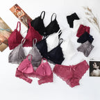 Damen Push-up BH Set Sexy Dessous Geblümte Spitze Kabelloser Bralette Niedriger Bund Höschen Sexy Slips Damen Unterwäsche Intimates