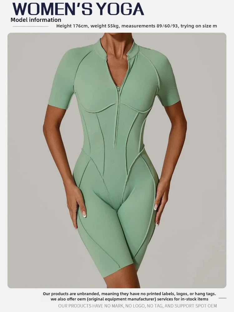 Damen-Trainingsanzug Fitness-Workout Sportkleidung Outfit Reißverschluss-Jumpsuit Yoga Fitness Overall Set Offene Rücken Bodysuits Anzug für Damen