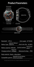 2026 Neue TANK Ultra 1400mAh Akku Militär Smartwatch 10ATM Wasserdicht Herzfrequenz Taktische LED Taschenlampe Herren Sportarmband