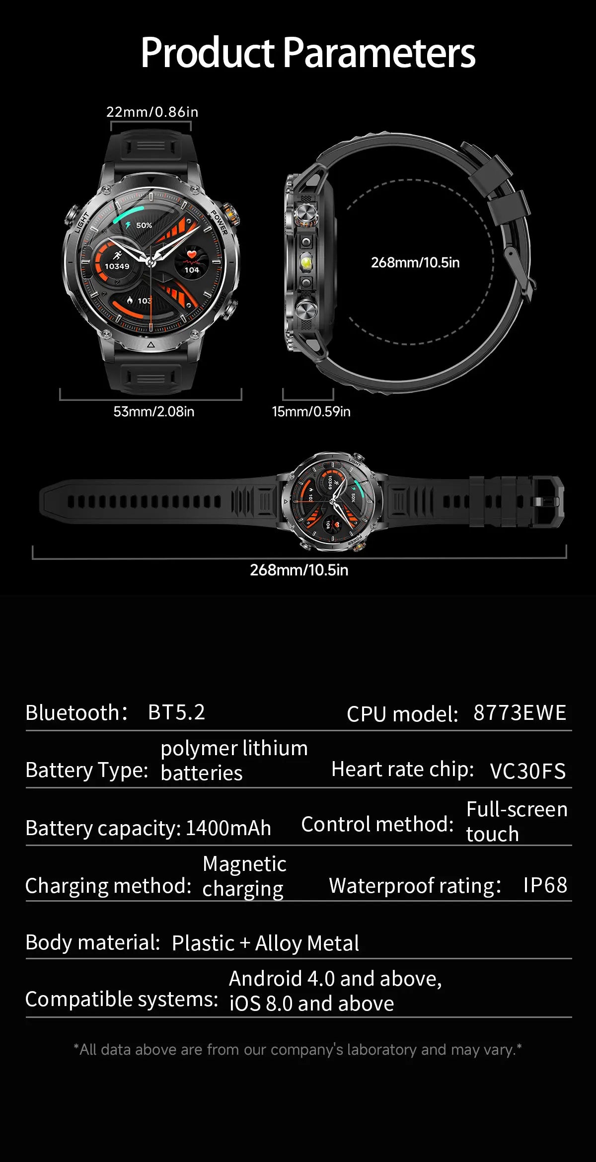 2026 Neue TANK Ultra 1400mAh Akku Militär Smartwatch 10ATM Wasserdicht Herzfrequenz Taktische LED Taschenlampe Herren Sportarmband