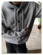 Neue lässige Luxus Strickjacke mit Kapuze für Herren Koreanische Mode Lockerer Cardigan mit Knopfleiste Y2K Vintage Streetwear Strickwaren Mantel