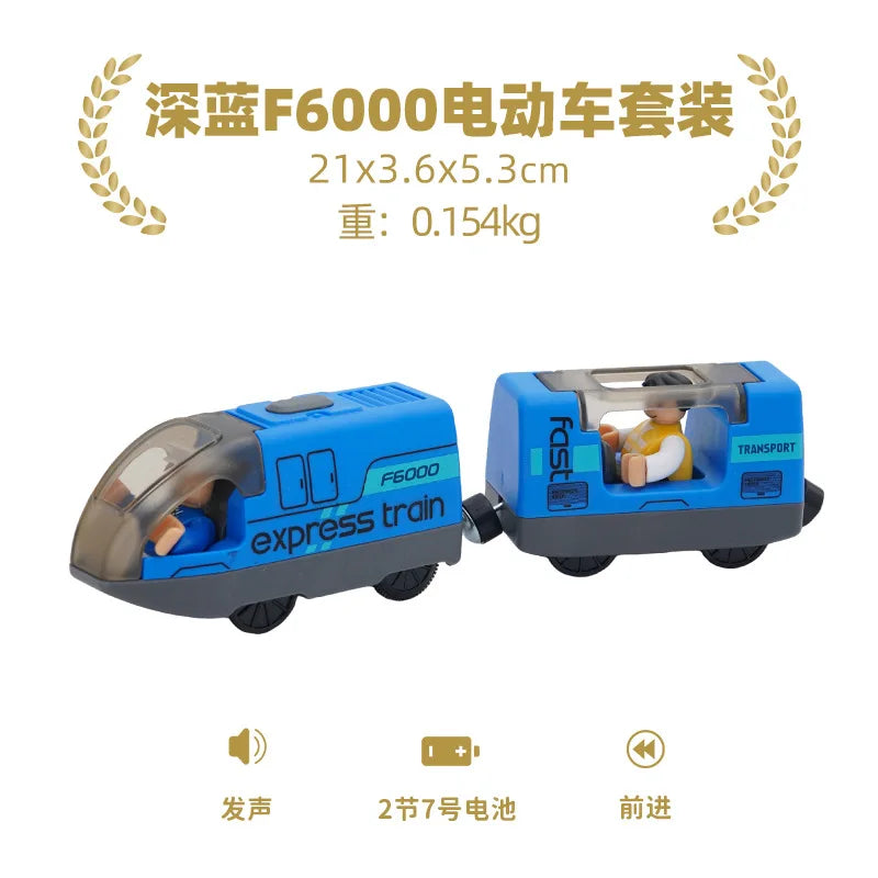 Hölzernes Elektroauto-Set Magnetischer Elektrozug mit kleiner Puppe Druckguss-Steckspielzeug-Set Kompatibel mit Eisenbahn-Holzschienenbahn