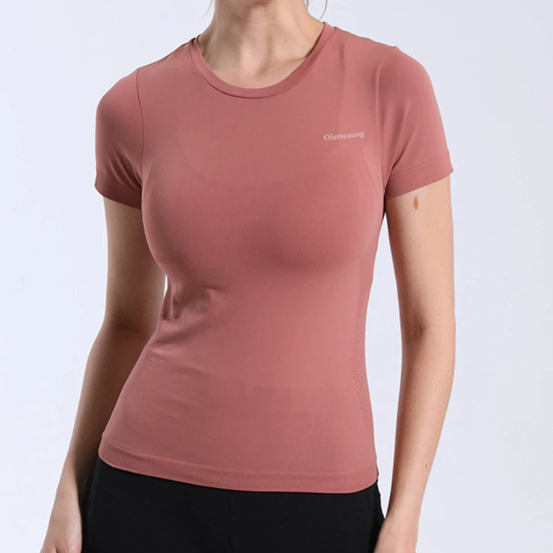 Damen Kurzarm Yoga Shirt Nahtloses Sport T-Shirt Fitness Kleidung Yoga Fitness Gym Top Laufbekleidung Sport Top Damen Zweitbild
