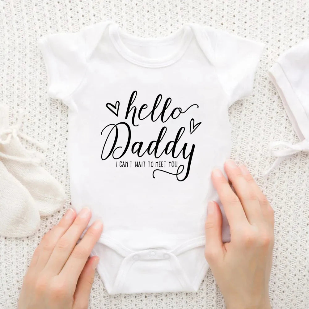 Schwangerschaftsverkündung Hallo Papa, ich kann es kaum erwarten, dich kennenzulernen Neugeborenes Baby Mädchen Kurzarm-Strampler Weicher Baumwoll-Body Strampelanzug