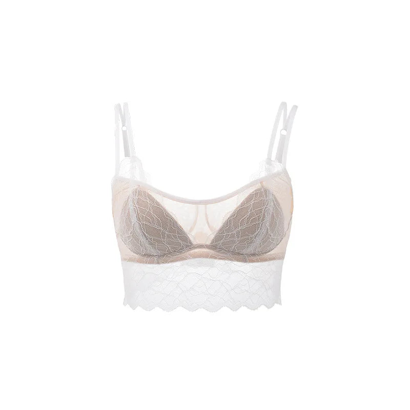 SuyaDream, Damen Spitzen-BH-Set, Futter aus echter Seide, dünne geformte Cups, ohne Bügel, transparente Unterwäsche aus Mesh, gemütliche Dessous 2025