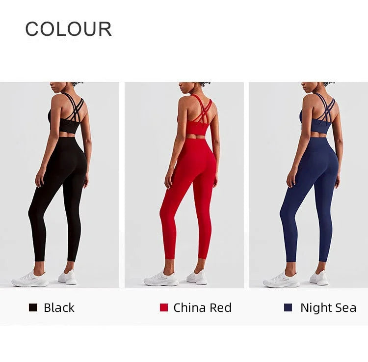 2-teiliger Yoga-Anzug für Damen Trainingsanzug Sportkleidung Pilates Fitness-Anzug Gym Workout Push-up Kleidung Sport-BH Leggings-Anzug