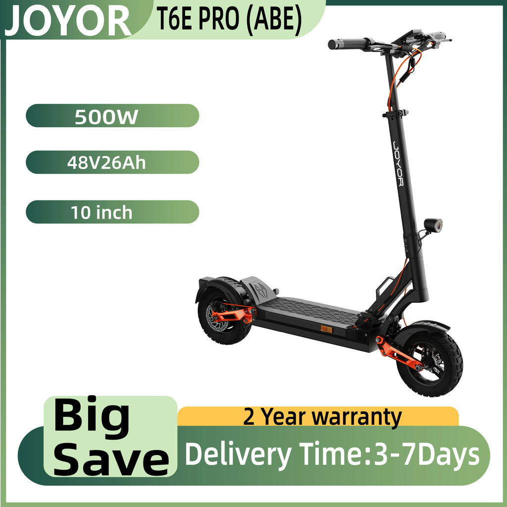 JOYOR T6E PRO ABE Erwachsenen-Elektroroller 500W Motor 48V26AH Akku E-Mountain Escooter 10" Offroad-Reifen Faltbarer E-Scooter