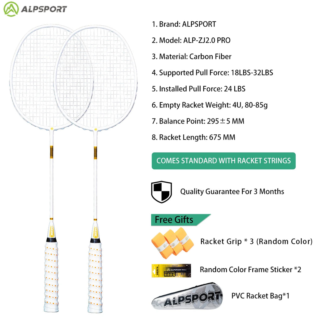 ALP ZJ2.0 Pro 4U 85g 100% Carbonfaser + Titanlegierung Badmintonschläger Ultraleichte Sportausrüstung Schläger Badmintontraining