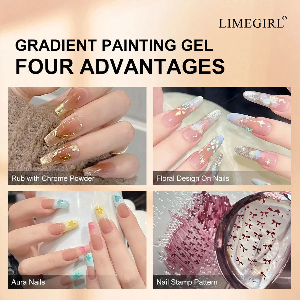 LIMEGIRL Gradient Gel Set Semipermanent – Hochglänzend – Farbverlauf – Buntes Nagelgelpolitur-Set Ablösbarer Lack für Nagelkunstdesign