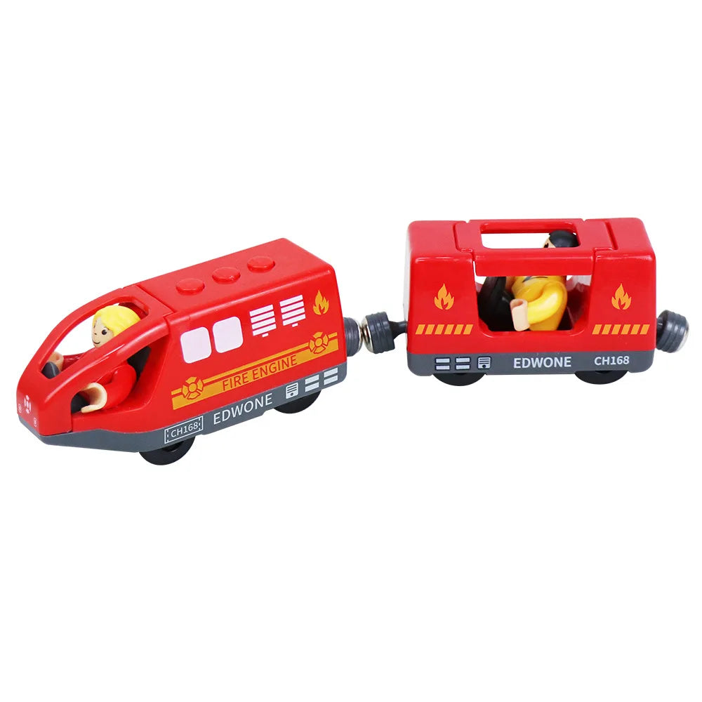 Hölzernes Elektroauto-Set Magnetischer Elektrozug mit kleiner Puppe Druckguss-Steckspielzeug-Set Kompatibel mit Eisenbahn-Holzschienenbahn