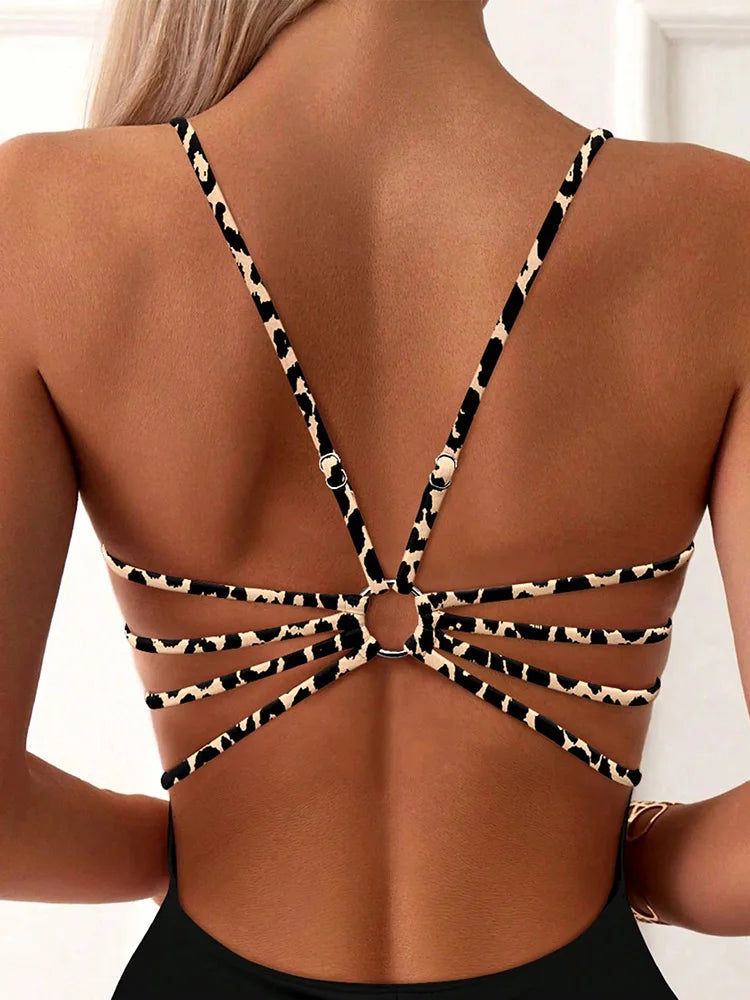 Sexy Leopard Bademode 2026 Damen Badeanzug Einteiler Schwimmanzug Damen Brazilian Bandeau Bodysuit Damen Strandkleidung Monokini