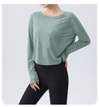 DRUR Damen Langarm Yoga T-Shirts, lockere Passform Sport Fitness Crop Tops lässig leichtes dünnes Shirt für Fitnessstudio Straße Reisen