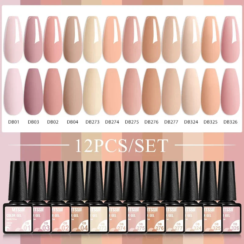 MTSSII 12tlg. Gellack-Set Nude Rosa Rot Glitzer Semi Permanent Soak Off UV Gel Nagellack Maniküre Kit Nagelzubehör DIY