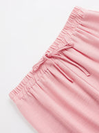 Zweiteiliges Set für Damen: Einfarbiges Hemd mit Knopfleiste und Hose mit weitem Bein und Bindedetail, lässige Bluse mit überschnittenen Schultern und langen Ärmeln & Hose