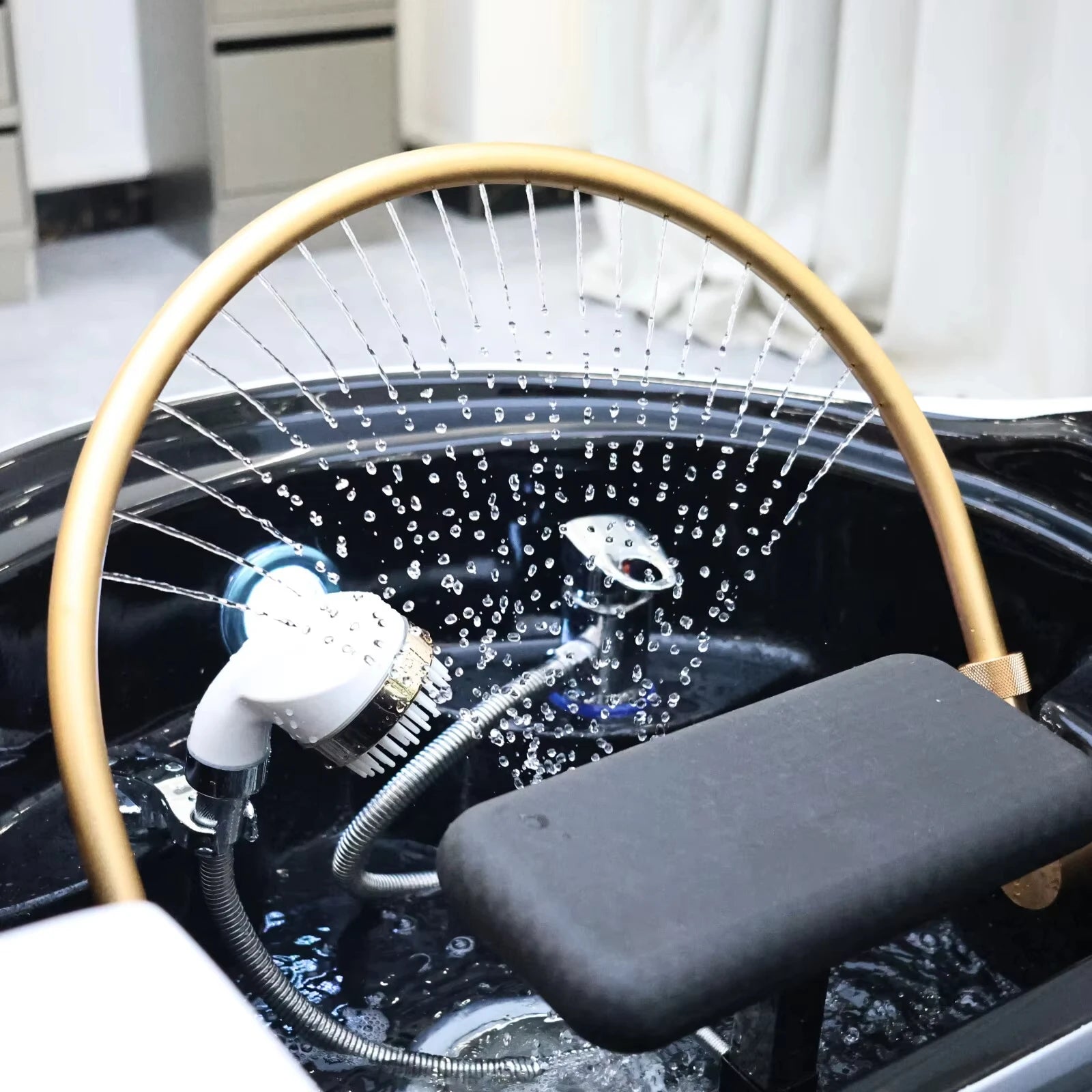 Salon Head Spa Shampoo Massagebett Kunstleder Kopftherapiebett Automatisches Massage-Shampoo-Stuhl Haar-Spa-Ausrüstung Langlebig
