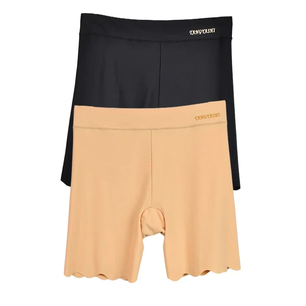 2er-Pack Nahtlose Sicherheits-Shorts Damen Eisseide Sommer Anti-Scheuer Unterwäsche Boxershorts Unterrock-Slip Übergröße Kurze Leggings 40-100kg