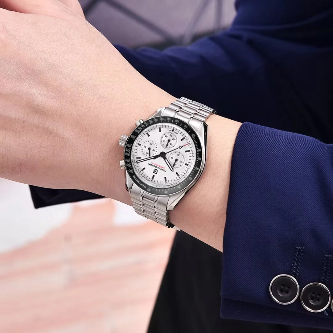 Neue PAGANI DESIGN Moon Men Uhr Retro-Luxus-Quarzuhren für Herren Edelstahl Sport wasserdicht Chronograph Herren+Mit BOX