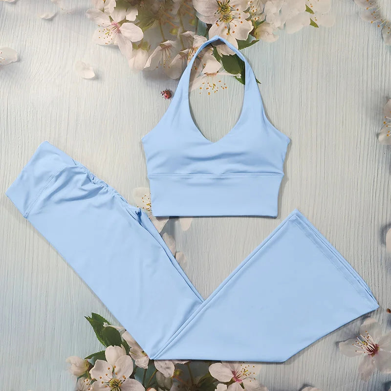 Scrunch-Sportanzug Damen Yoga-Set Gymnastik-Kleidung Sexy Sport-BHs und Schlaghosen-Sets Fitness-Outfits Damen Trainingskleidung