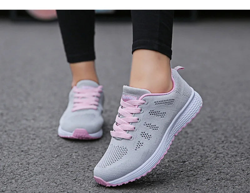 Damen Freizeitschuhe Mode Atmungsaktive Walking Mesh Flache Schuhe Sneakers Weiß Damen Fußbekleidung