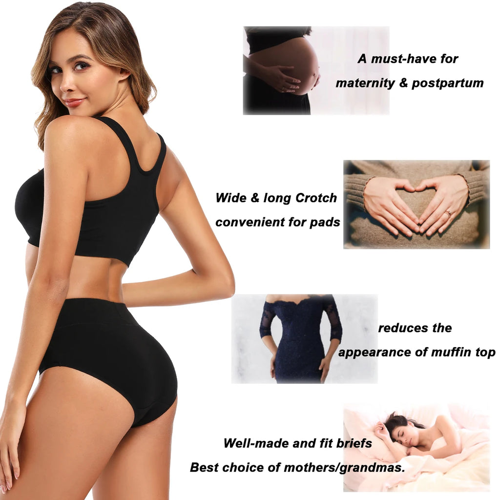 Molasus 5 Stück Damen Baumwollunterhosen Nahtlose Unterwäsche Hohe Taille Volle Abdeckung Damen Slips Set Atmungsaktive Unterhosen Übergröße