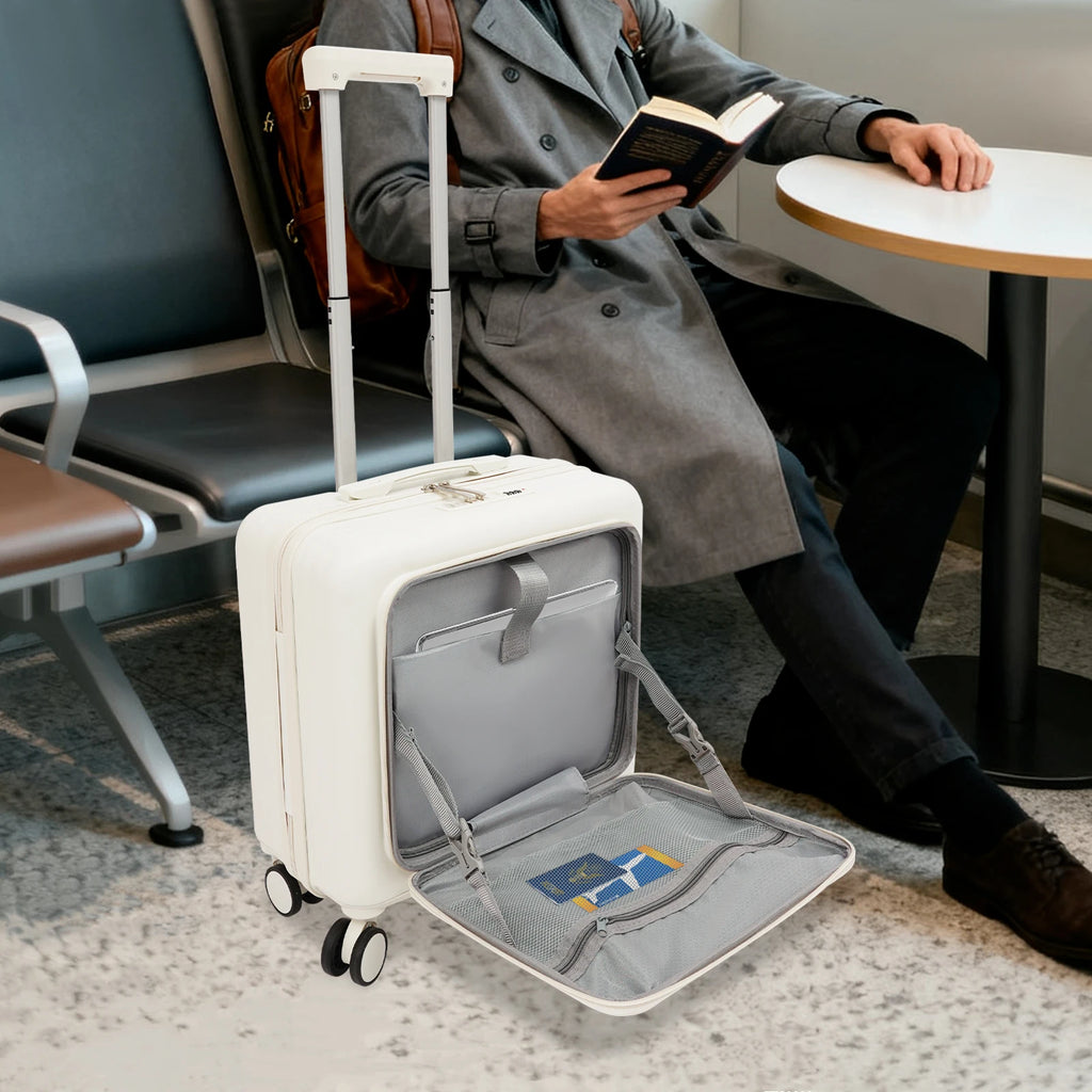 Handgepäck Roller Koffer Trolley 18" ABS-Schale Kabinengepäck Frontfach Multifunktionsräder Erweiterbar