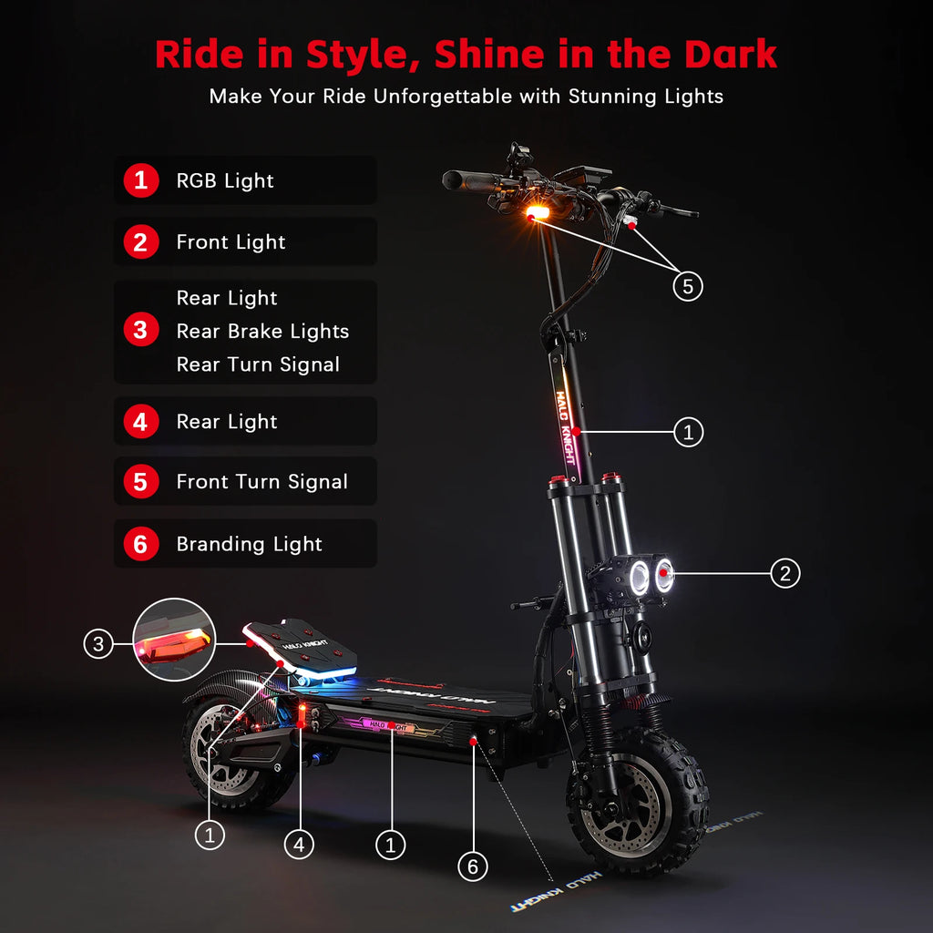 Neuer HALO KNIGHT T107Pro Smart E-Scooter für Erwachsene, großes Display, 60V 38.4Ah Akku, 3000W Dualmotor, 95KM/H Leistungsstarker Elektroroller