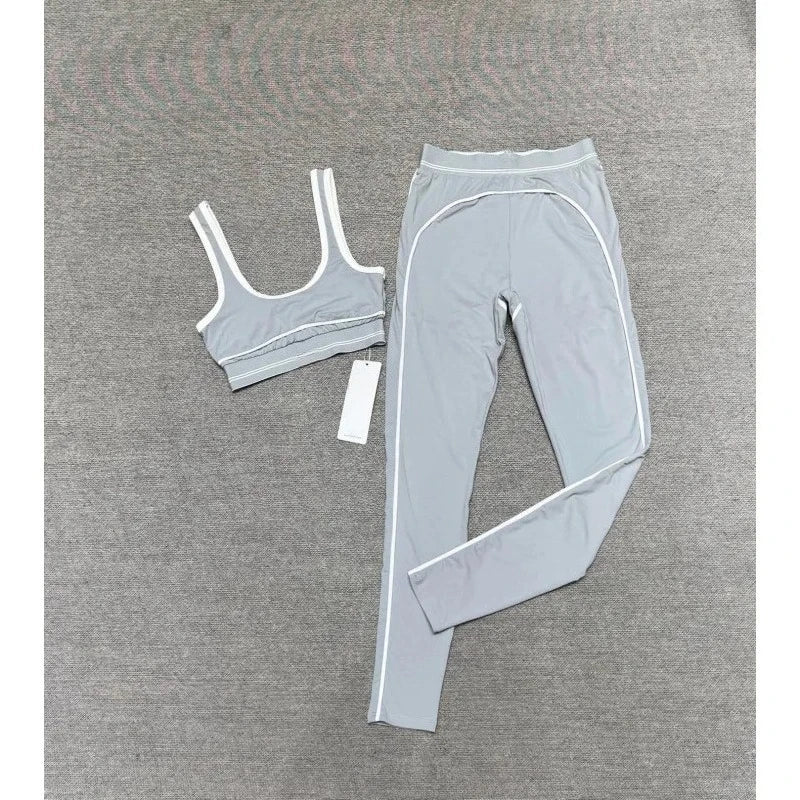 Women Striped Sexy Yoga Set, High-elasticity Quick-drying Sports Vest with Trousers, Fitness Gym Workout Outfit for Daily Sports
