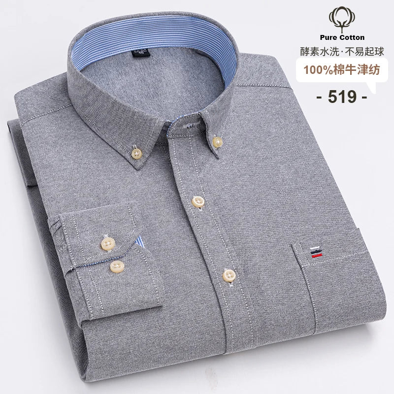 100 % Baumwolle Oxford Herrenhemden Langarm Kariert Weich Regular Fit Festliches Hemd Tasche Sozial Bluse Herrenkleidung S-7XL