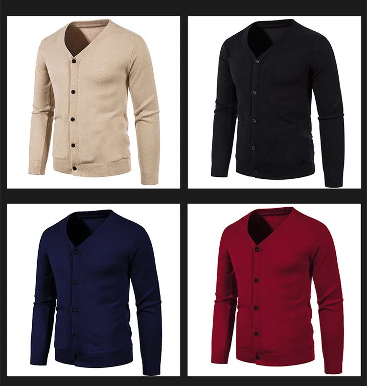 2024 M-5XL Herbst Herren Strickjacke Dünner V-Ausschnitt Basic Elastisch Slim Fit Dünner Pullover Einfarbig Freizeit Vielseitige Jacke