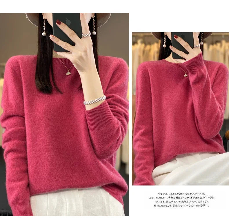 100 % Merinowolle Pullover Damen O-Ausschnitt Kaschmir Strickwaren Female Pullover Herbst Winter Freizeit Oberteile Einfarbig Weiche Kleidung