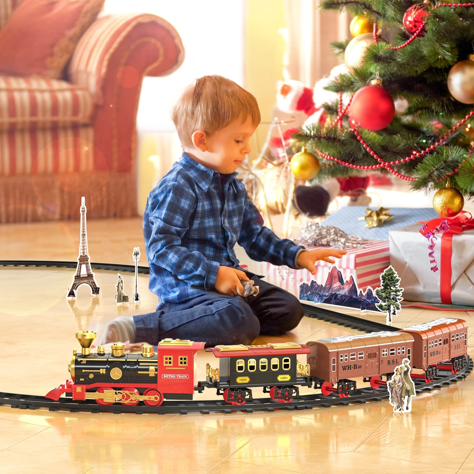 Elektrischer Spielzeugzug, Auto, Eisenbahn, Dampflokomotive, Druckgussmodell, Lernspiel, Kinderspielzeug und Jungen-Spielzeug Hauptbild