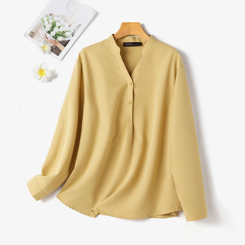 ZANZEA Damen Mode Weiße Hemden Lässig Weite Button-Down-Blusen 2024 Sommer Büro Bluse Koreanische OL V-Ausschnitt Langarm Tuniken